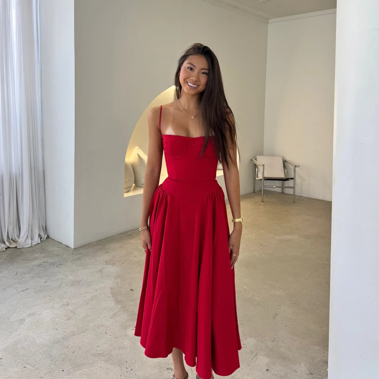 Spaghetti Strap A-Line Dress – Ruby Wine