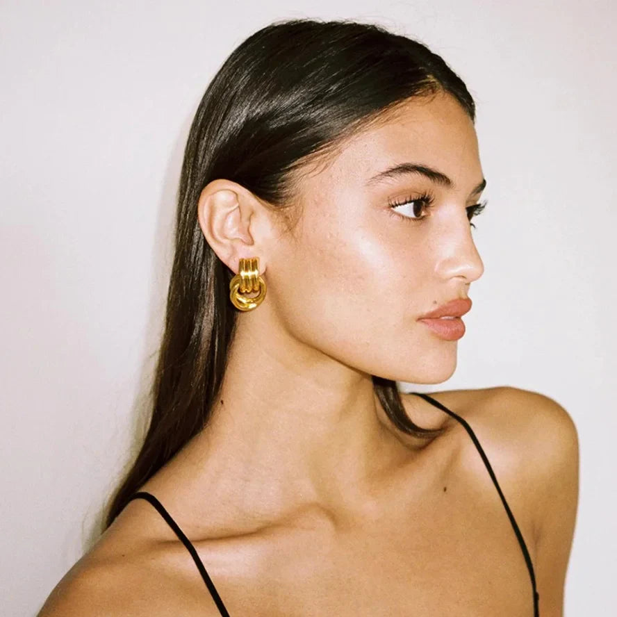 Maka - chunky double hoop stainless steel stud earrings