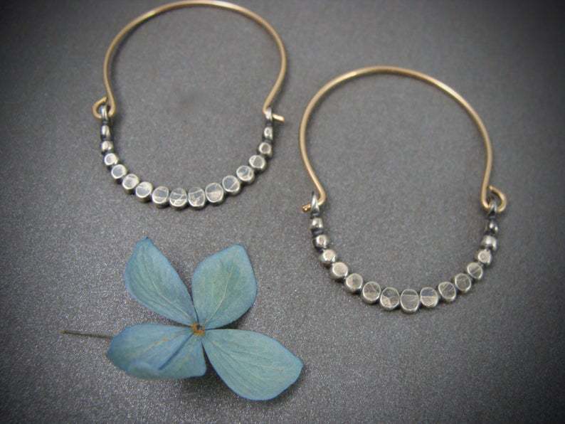 Women’s Hoop Earrings - Textured Beaded Design - Lightweight Metal - Hook Closure