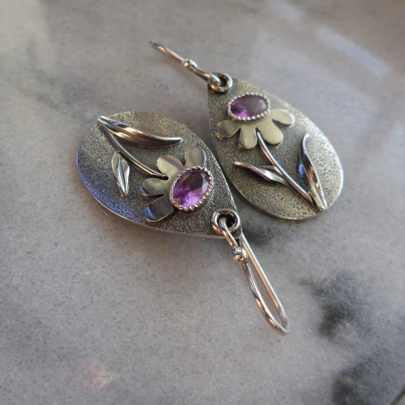 Retro three dimensional flower earrings