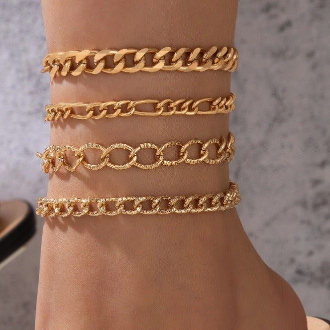 Women’s Anklet Set - Layered Chain Design - Adjustable Fit - Trendy Metal Accessory