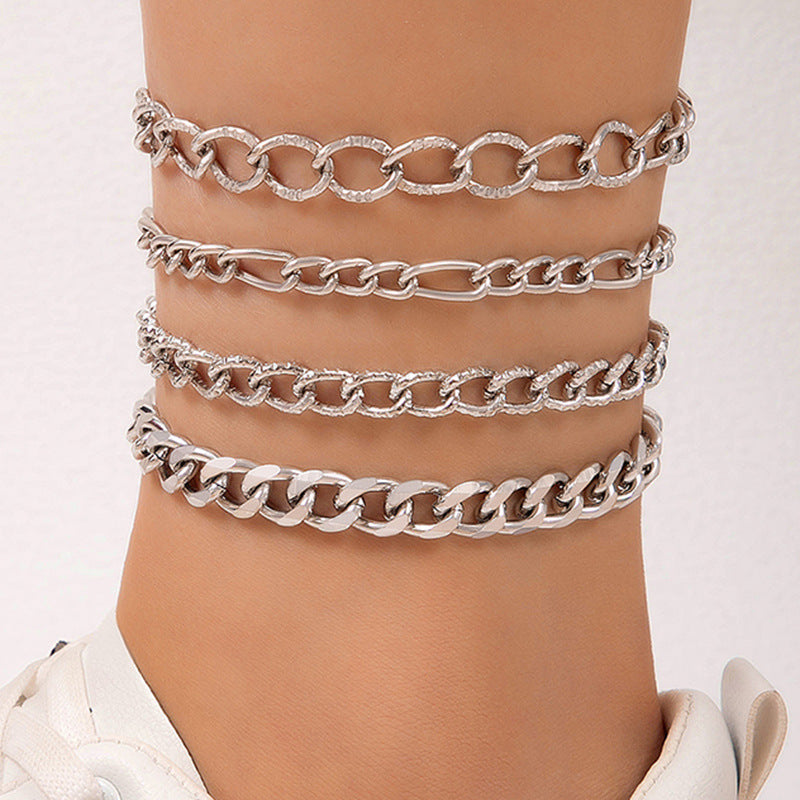 Women’s Anklet Set - Layered Chain Design - Adjustable Fit - Trendy Metal Accessory