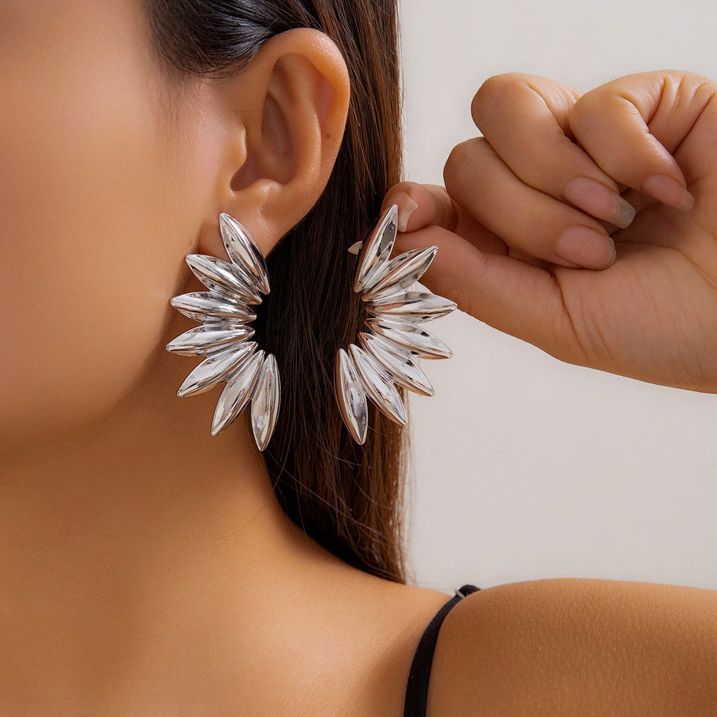 Women's Statement Earrings - Bold Geometric Design - Polished Metallic Finish
