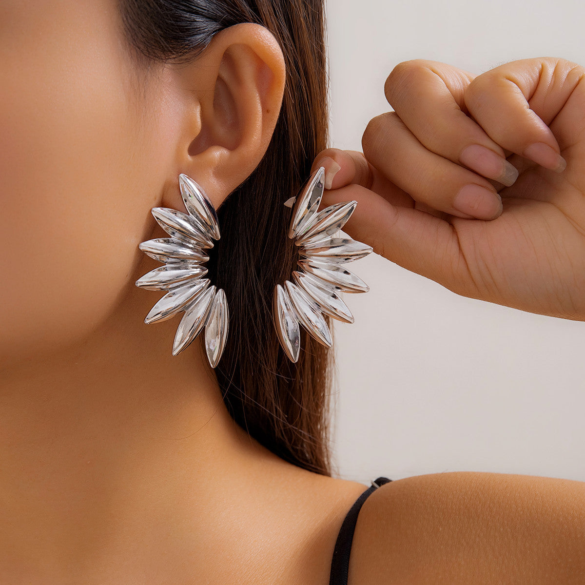 Women's Statement Earrings - Bold Geometric Design - Polished Metallic Finish