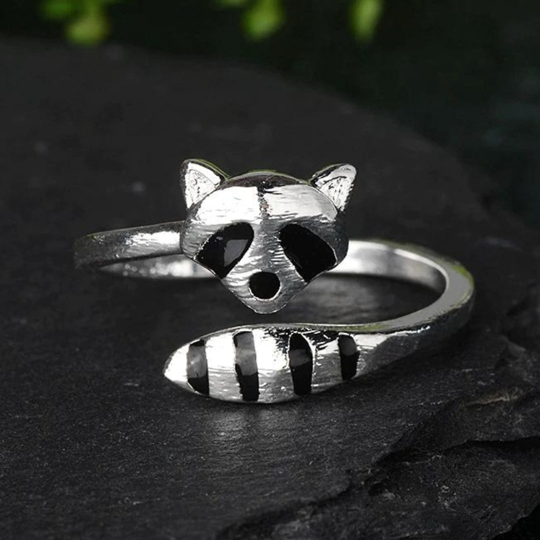 Unisex Adjustable Ring - Metal Raccoon Design - Animal-Themed Unique Jewelry