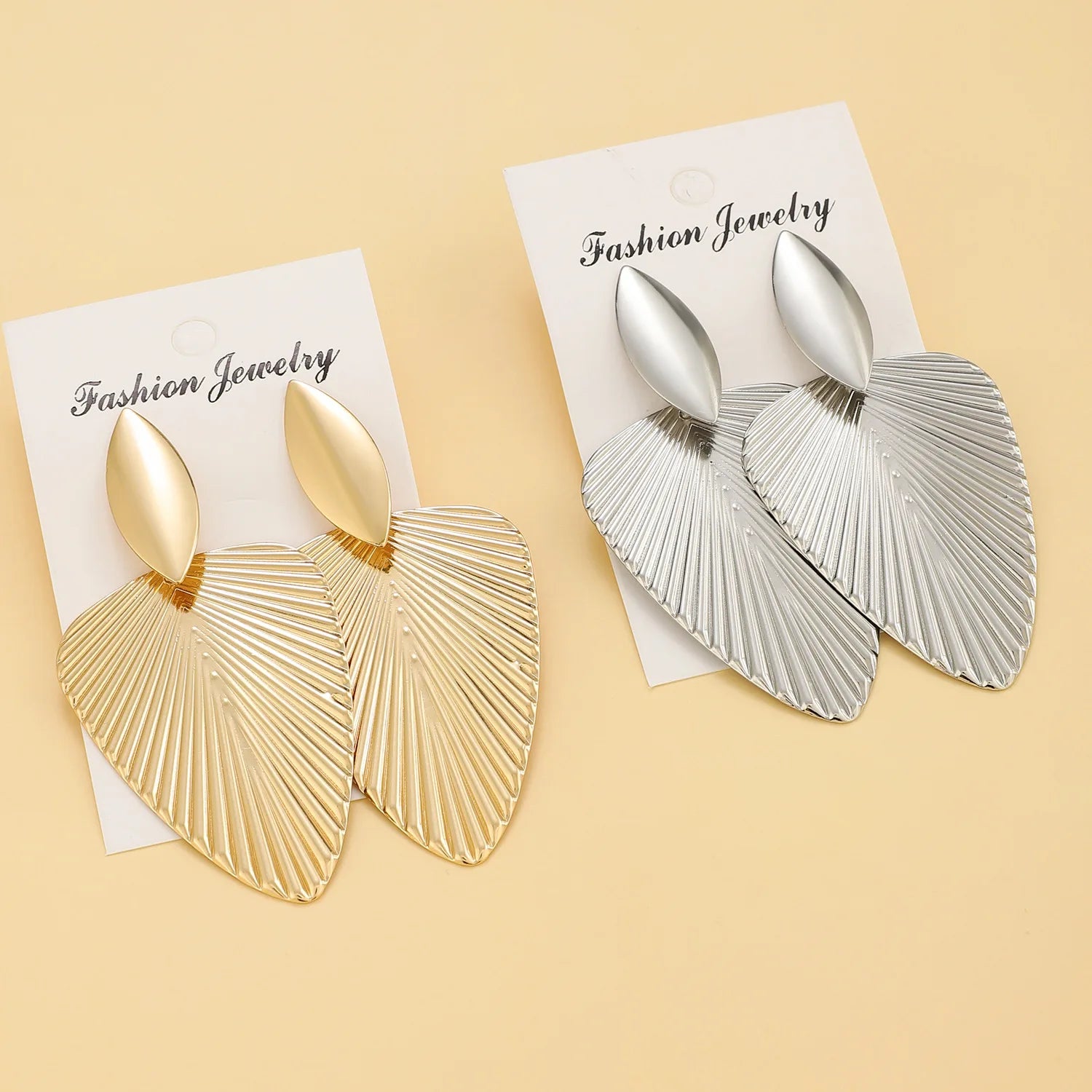 Textured leaf drop earrings