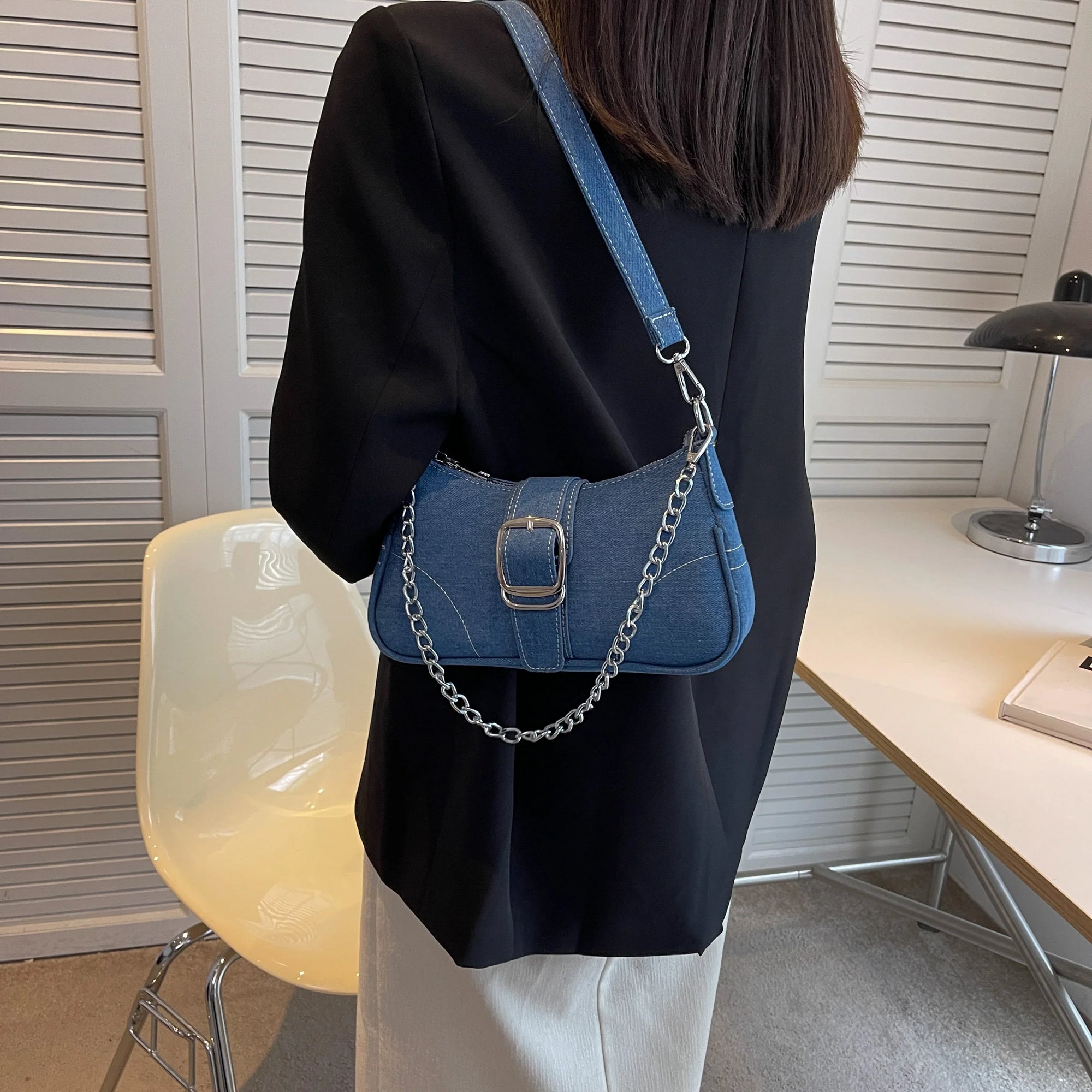 Marjani - small denim buckle two-way bag