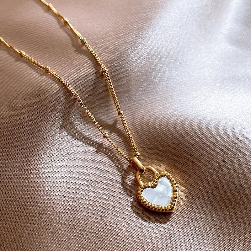 Women's Heart Pendant Necklace - Elegant Textured Border - Polished Metal Chain