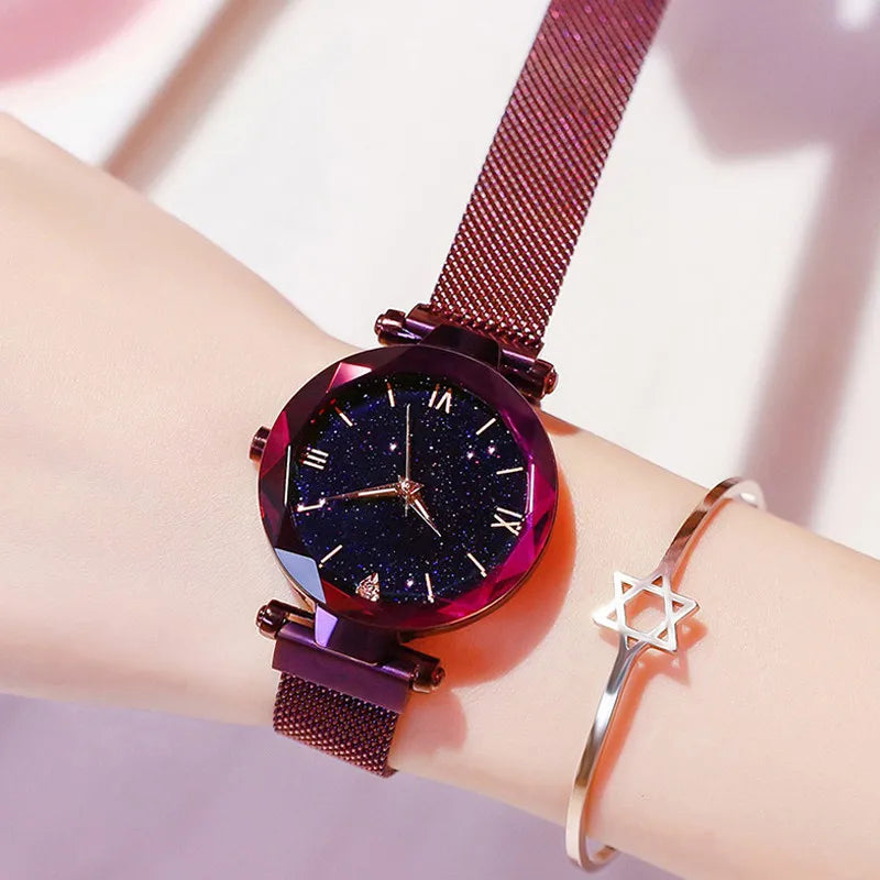 Ambern™ Starry Elegance Watch – Magnetic Mesh Quartz Dress Watch