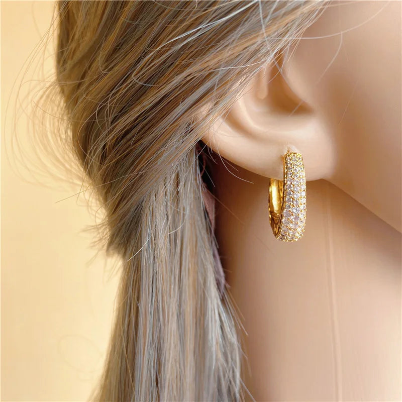 Moana - hollow out paved cz hoop gold earrings