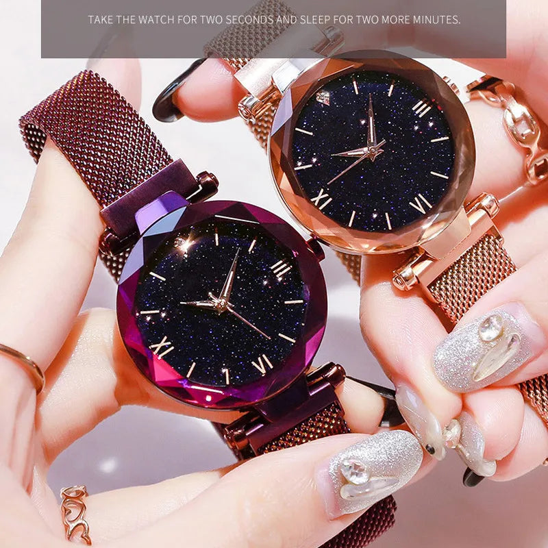 Ambern™ Starry Elegance Watch – Magnetic Mesh Quartz Dress Watch