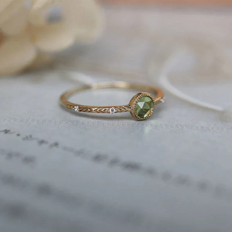 Women's Adjustable Ring - Vintage Milgrain Design - Engraved Band - Gemstone Accent