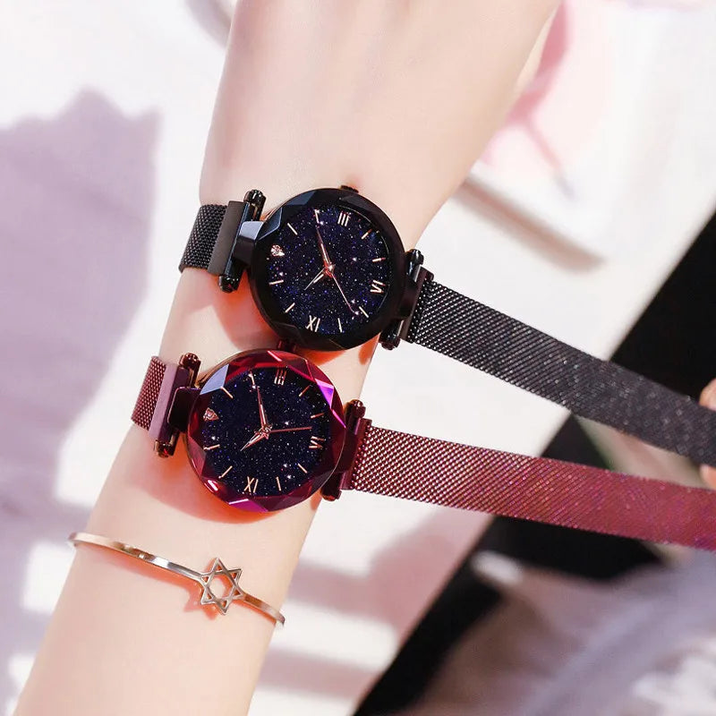 Ambern™ Starry Elegance Watch – Magnetic Mesh Quartz Dress Watch