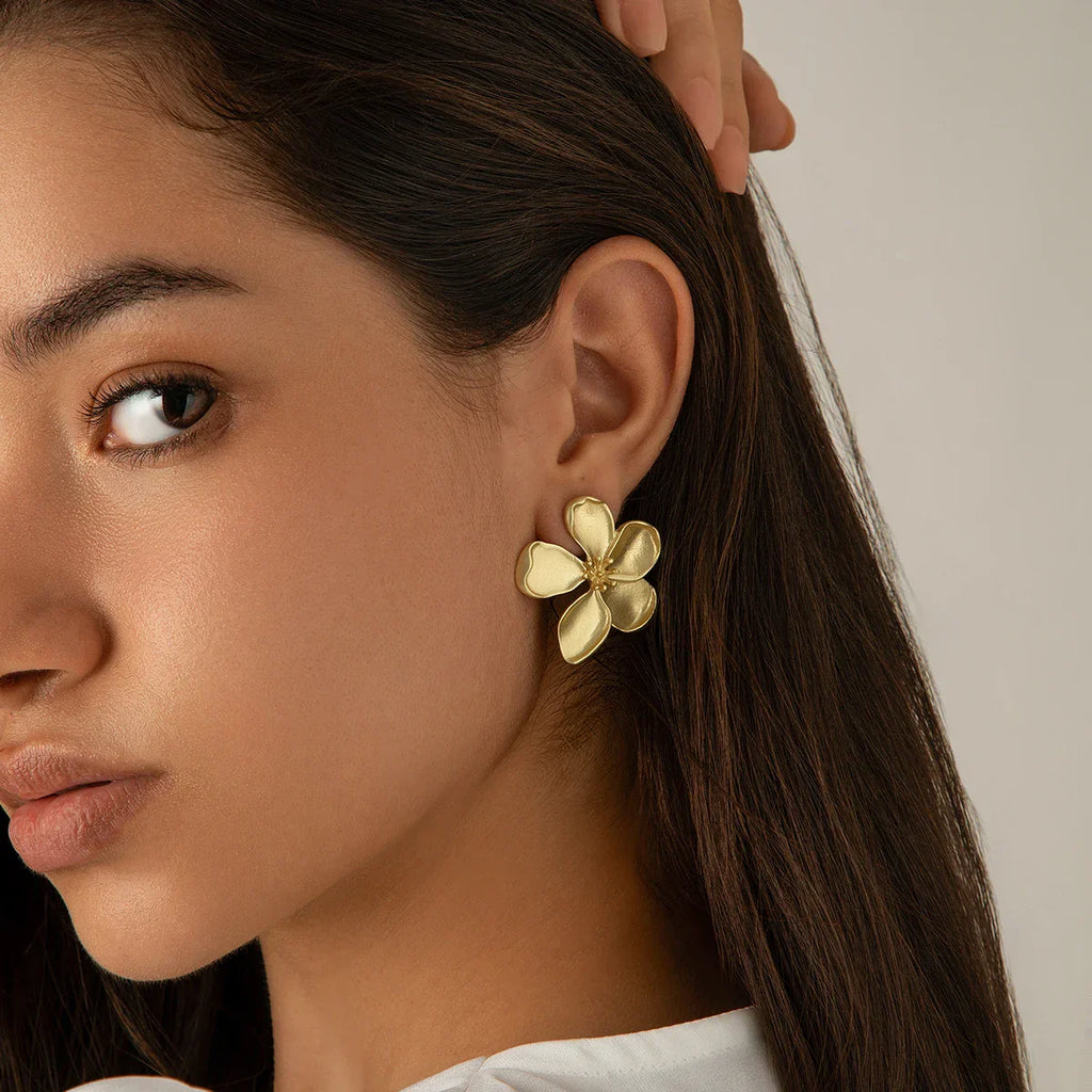 Women's Flower Earrings - Metal Floral Design - Elegant Statement Jewelry