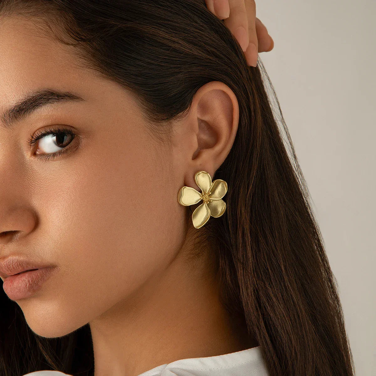 Women's Flower Earrings - Metal Floral Design - Elegant Statement Jewelry