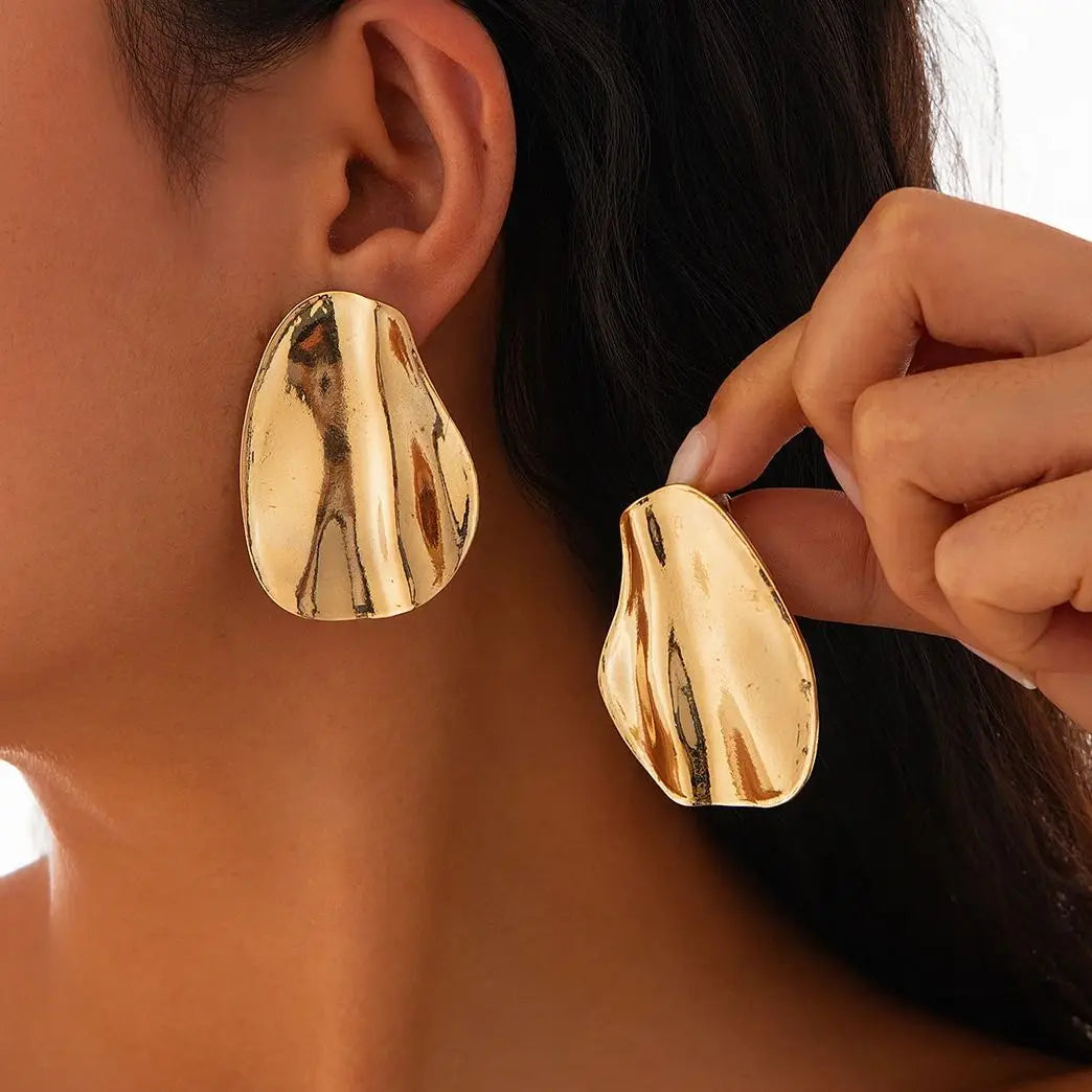 Women's Statement Earrings - Abstract Sculpted Metal - Modern Minimalist Design