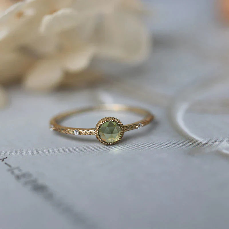 Women's Adjustable Ring - Vintage Milgrain Design - Engraved Band - Gemstone Accent