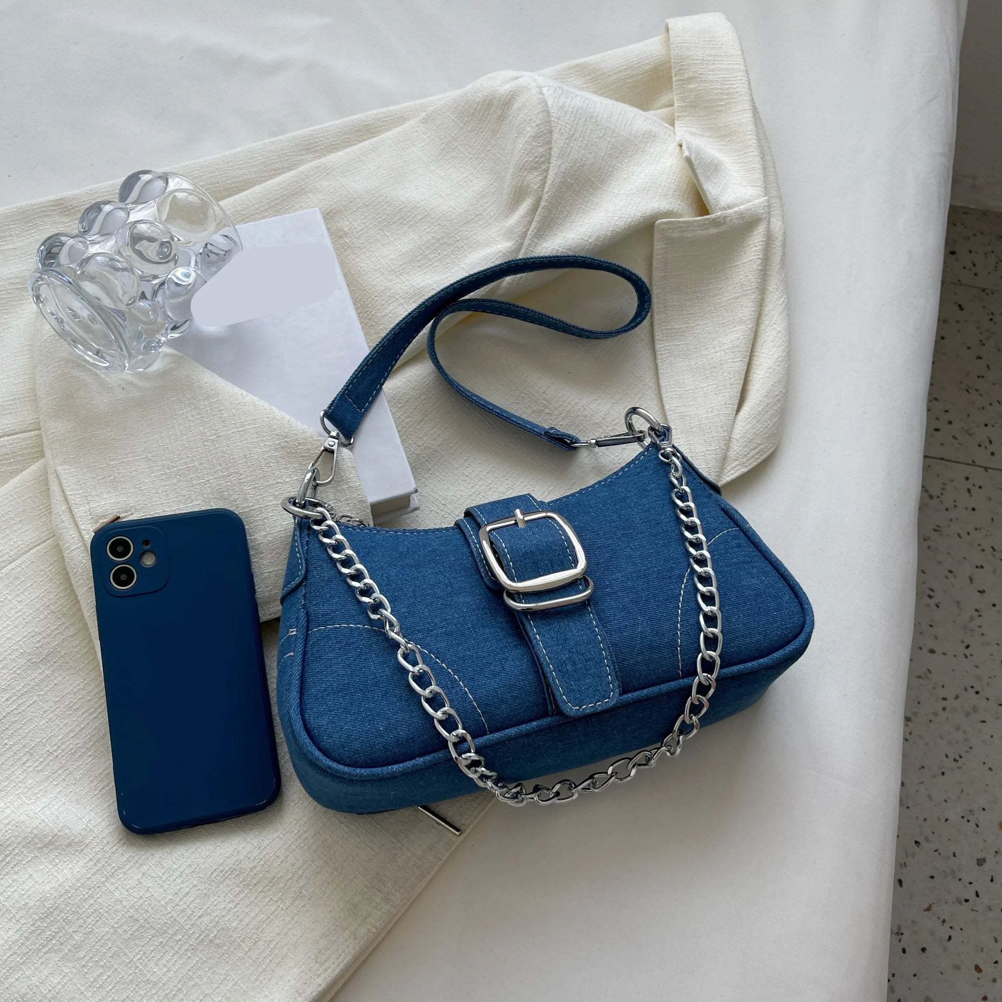 Marjani - small denim buckle two-way bag