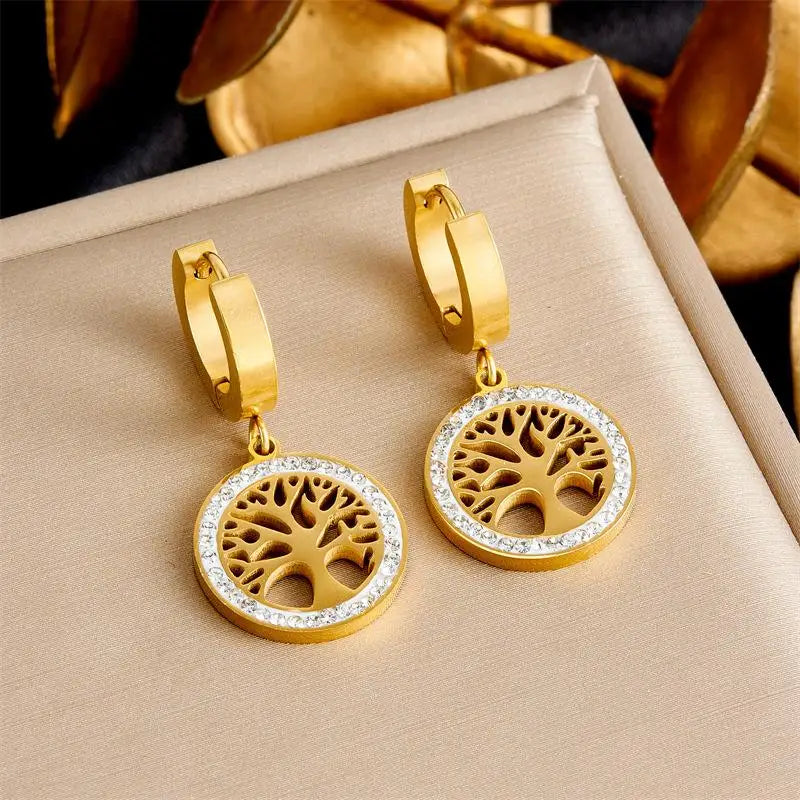 Ambern™ Crystal Tree Hoops – Timeless Sparkle with a Botanical Twist