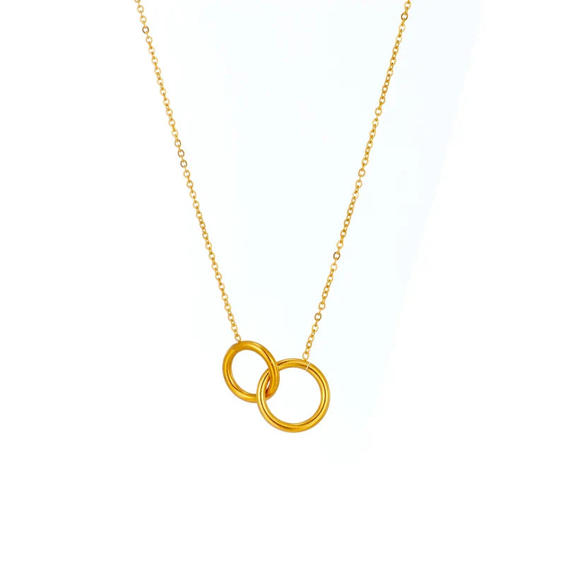 Women's Necklace - Minimalist Interlocking Circle Pendant - Adjustable Elegant Jewelry