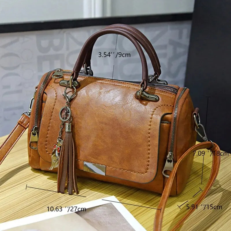 Women's Handbag - Faux Leather - Structured Design - Detachable Strap - Zipper Closure