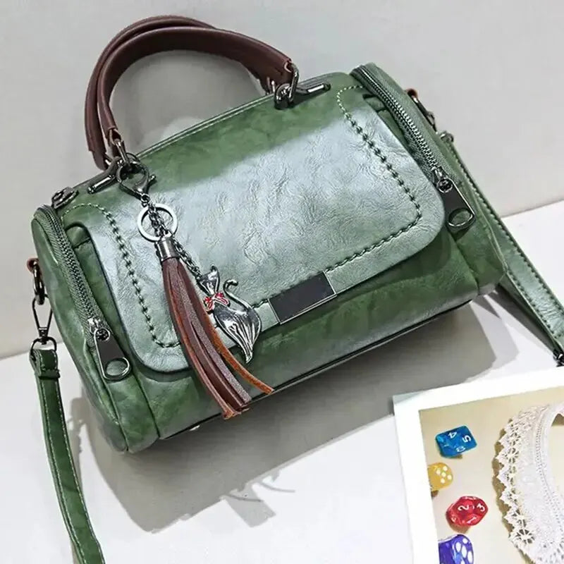 Women's Handbag - Faux Leather - Structured Design - Detachable Strap - Zipper Closure