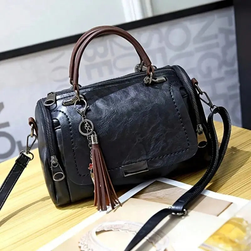 Women's Handbag - Faux Leather - Structured Design - Detachable Strap - Zipper Closure