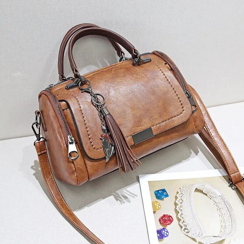 Women's Handbag - Faux Leather - Structured Design - Detachable Strap - Zipper Closure
