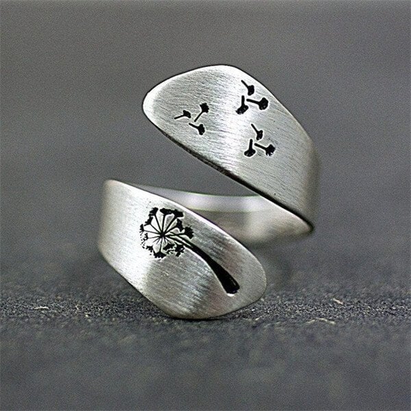 Unisex Adjustable Ring - Hand-Carved Dandelion Design - Matte Finish Elegant Jewelry