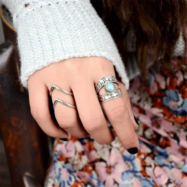 Turquoise drop openwork ring