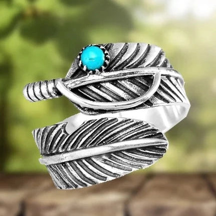 Unisex Feather Wrap Ring – Adjustable Boho Style – Nature-Inspired Metal Design