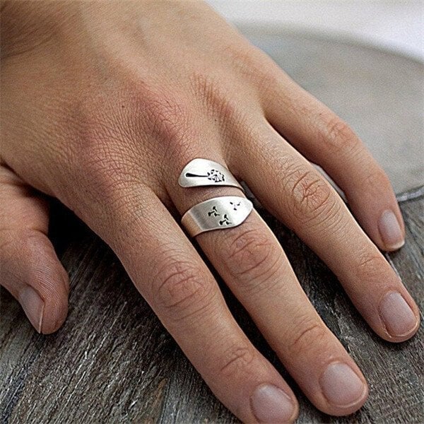 Unisex Adjustable Ring - Hand-Carved Dandelion Design - Matte Finish Elegant Jewelry