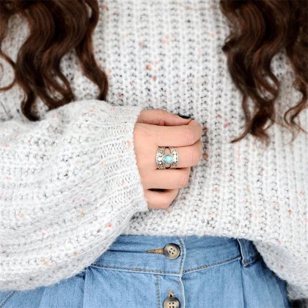 Turquoise drop openwork ring