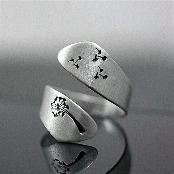 Unisex Adjustable Ring - Hand-Carved Dandelion Design - Matte Finish Elegant Jewelry