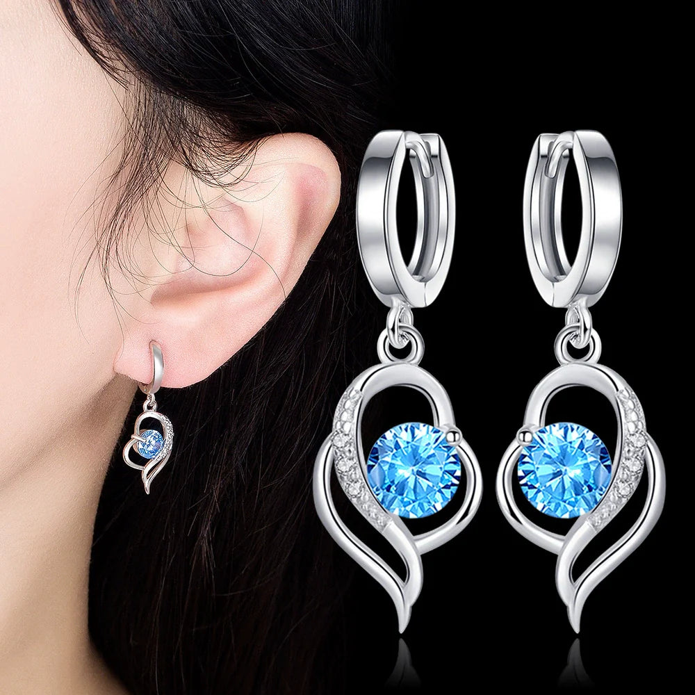 Women’s Hoop Earrings – Heart Drop Design – Sparkling Crystal Accents – Elegant Style