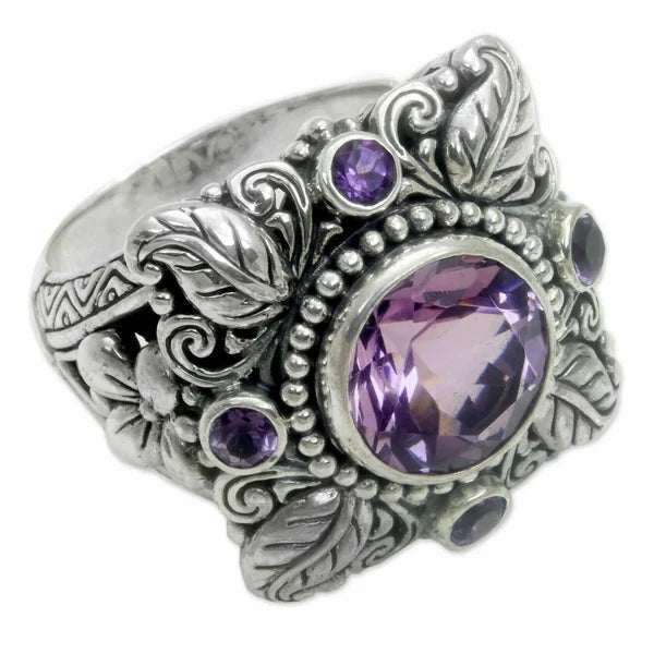 Meditation amethyst crystal flower ring