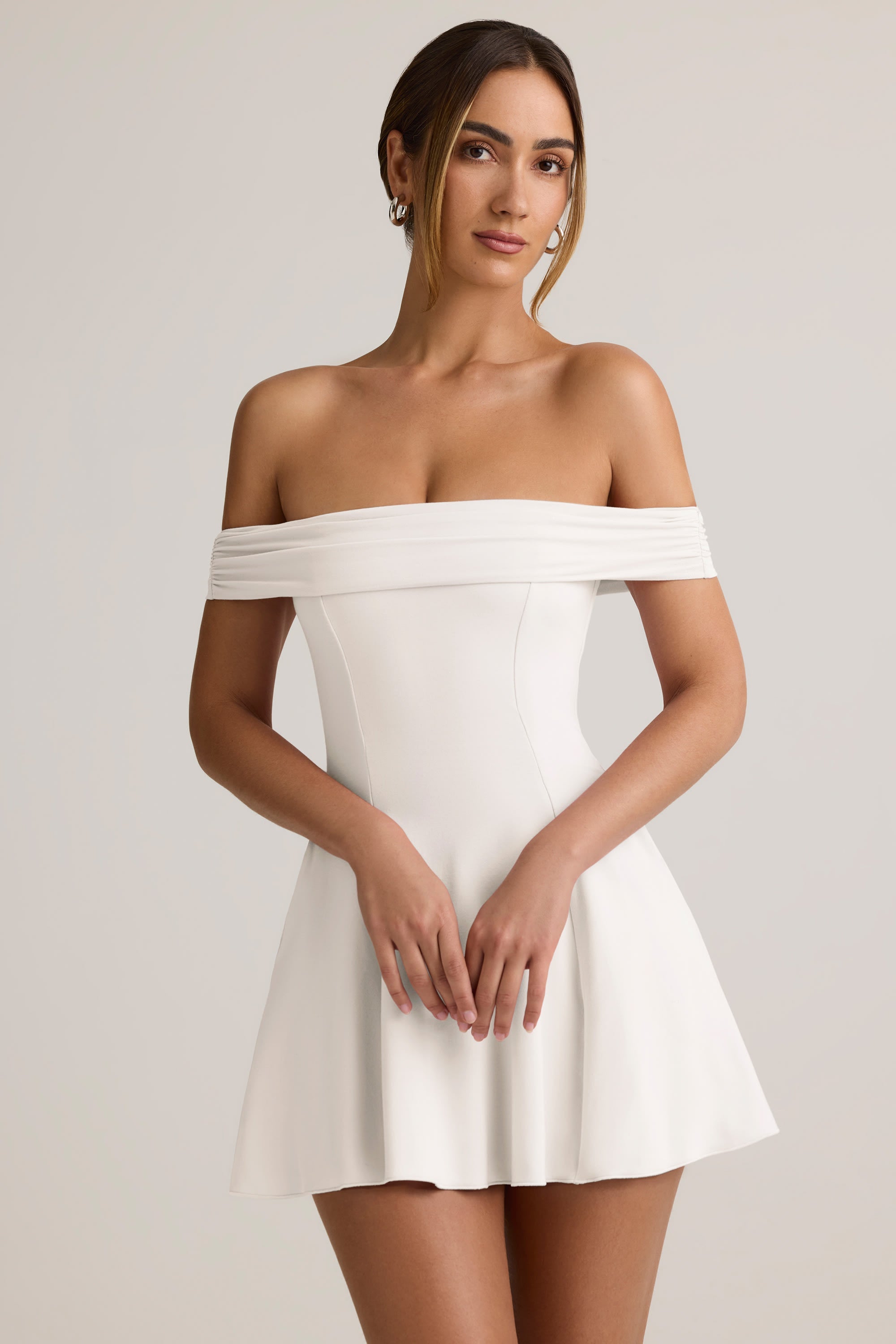 Modal Off-Shoulder A-Line Mini Dress in White