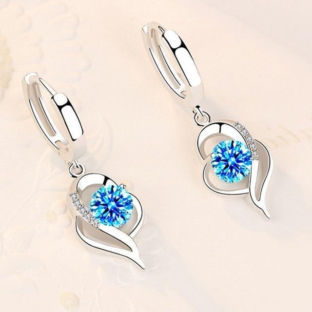 Women’s Hoop Earrings – Heart Drop Design – Sparkling Crystal Accents – Elegant Style