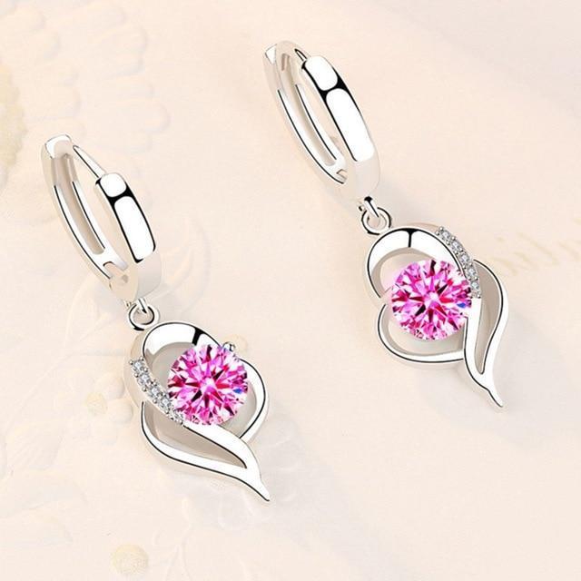 Women’s Hoop Earrings – Heart Drop Design – Sparkling Crystal Accents – Elegant Style