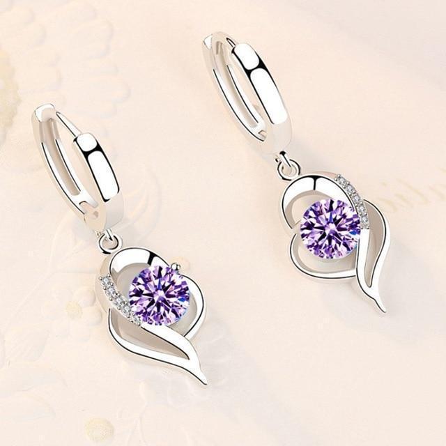 Women’s Hoop Earrings – Heart Drop Design – Sparkling Crystal Accents – Elegant Style