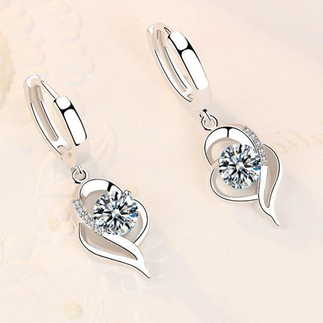 Women’s Hoop Earrings – Heart Drop Design – Sparkling Crystal Accents – Elegant Style
