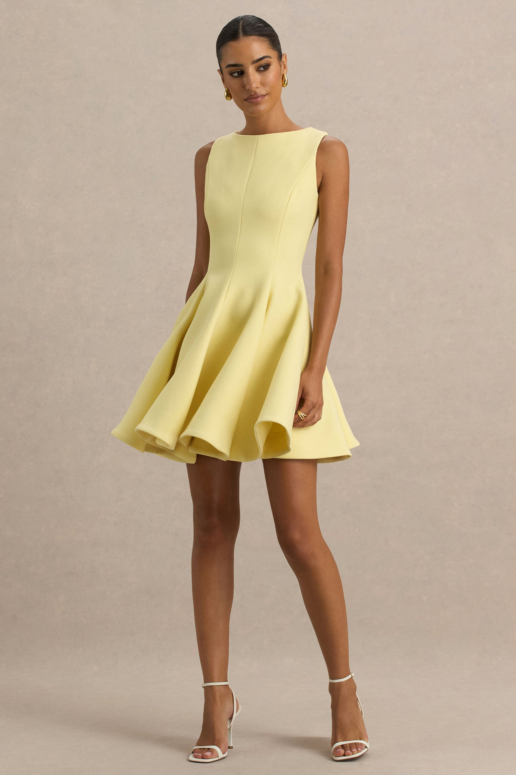 Gabrielle | Lemon Boat-Neck Mini Dress With Ruffling Detail
