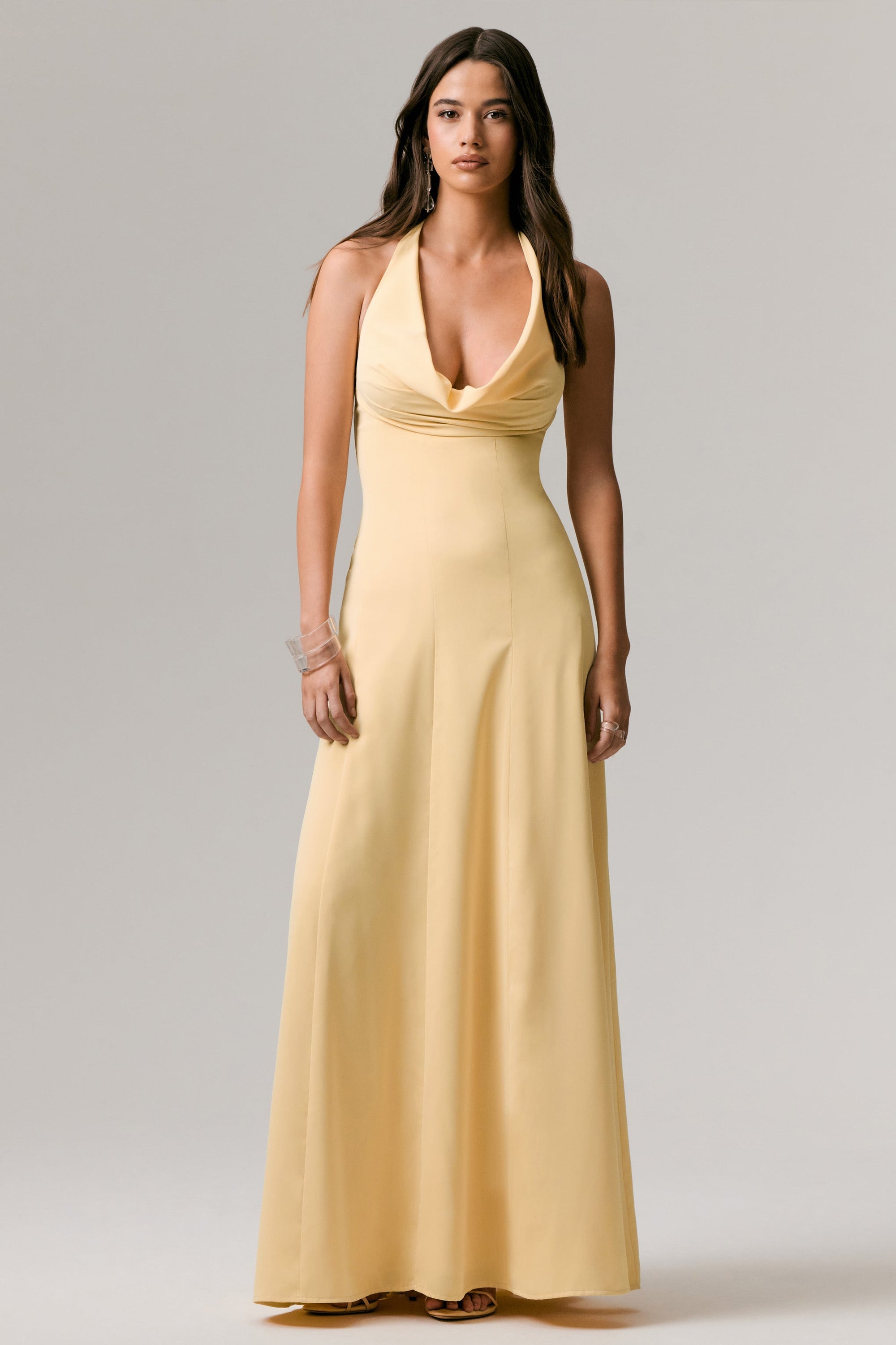 Undeniable | Lemon Cowl-Neck Draped Maxi Dress