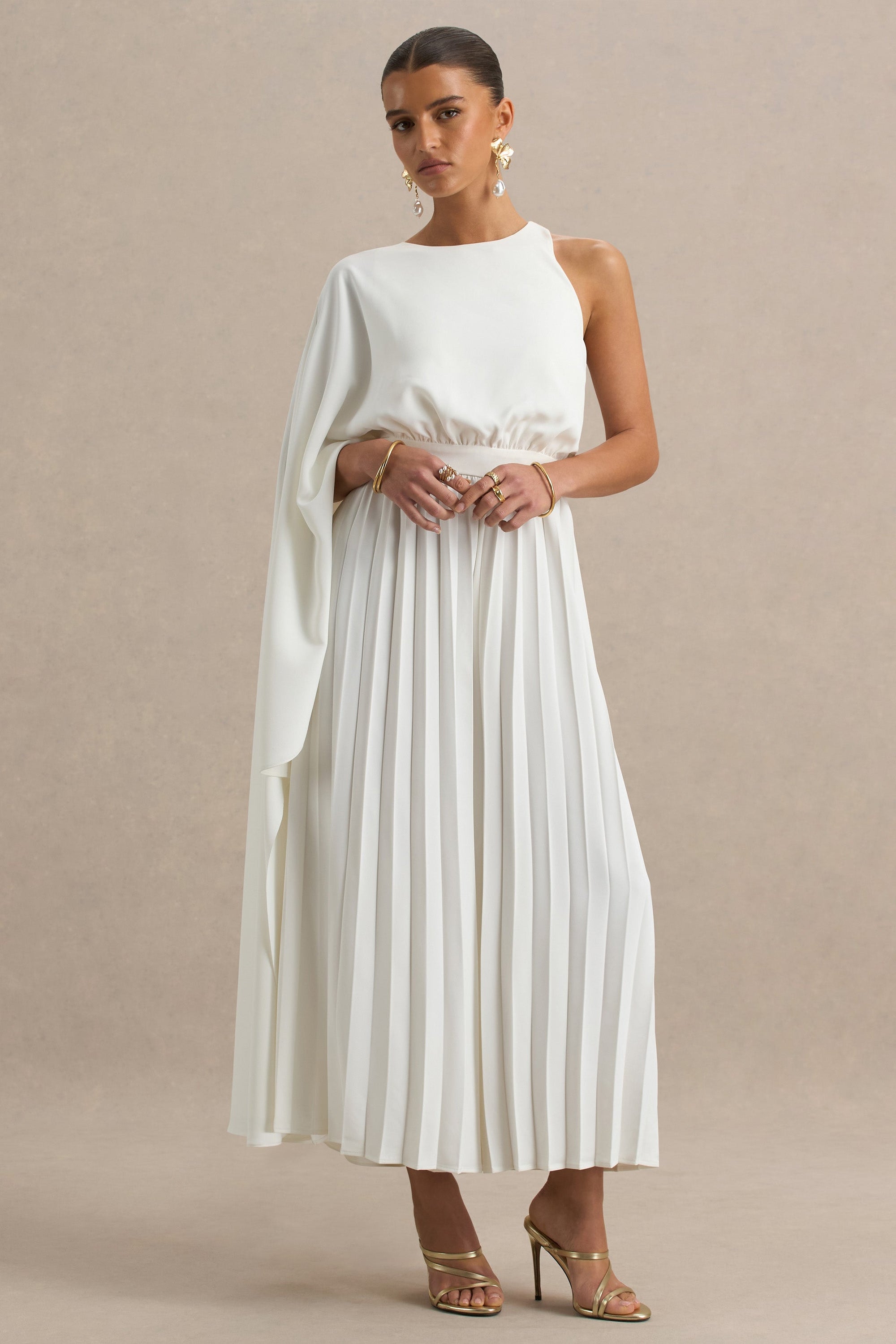 Paradise | White Cape-Sleeve Jumpsuit