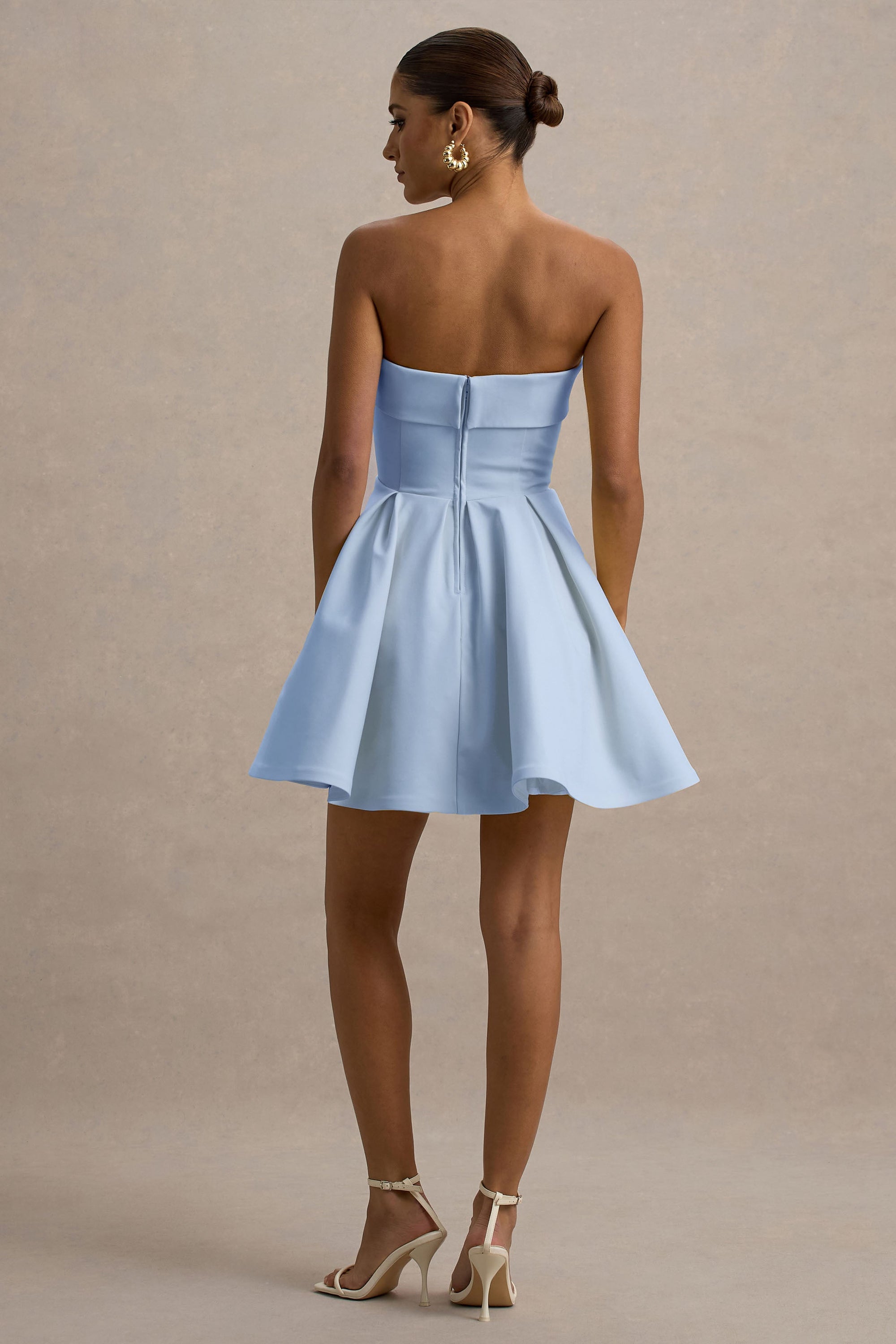 Bruna | Powder Blue Bandeau Skater Mini Dress