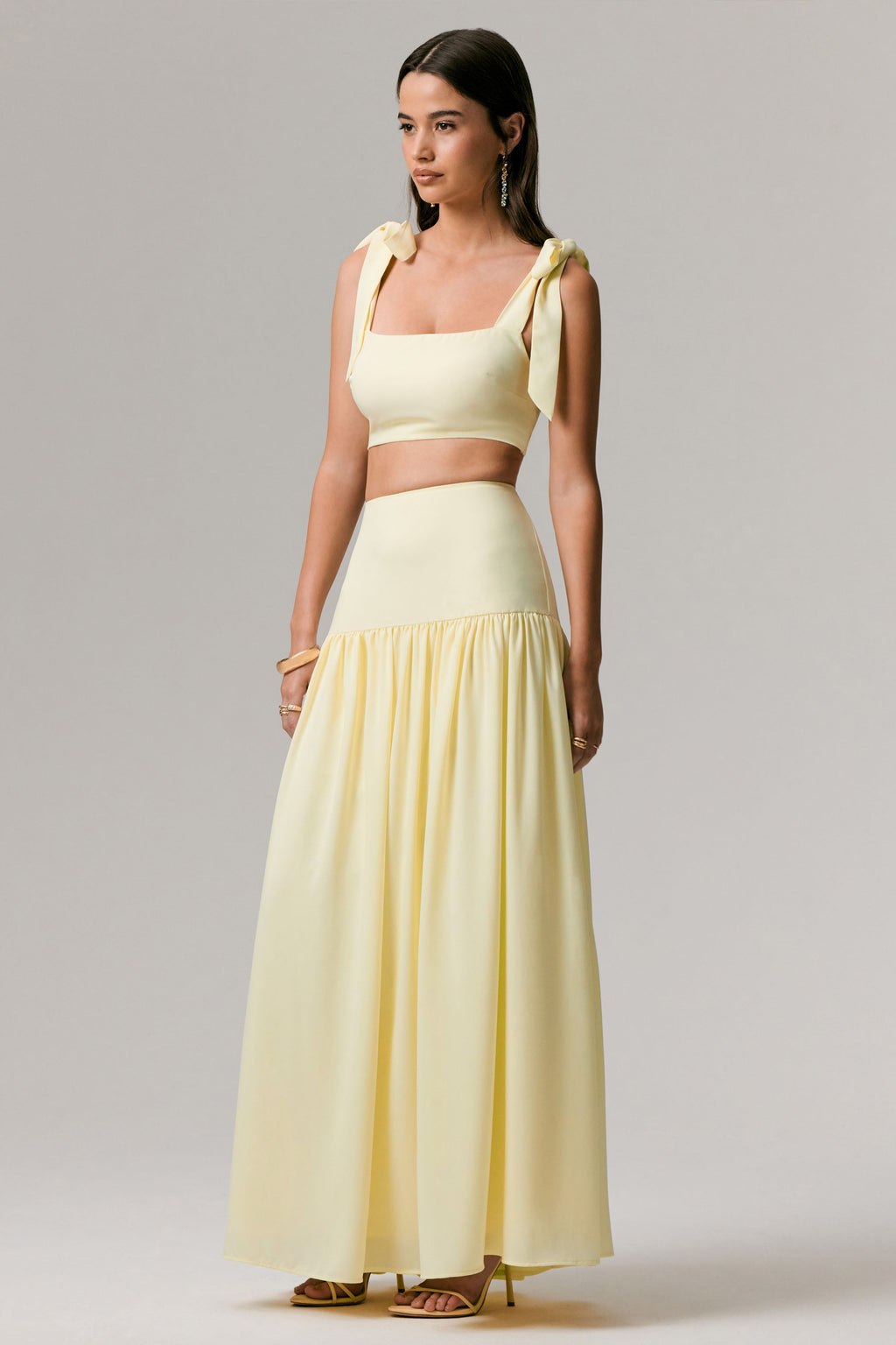 Reminiscent | Lemon Ruched Maxi Skirt