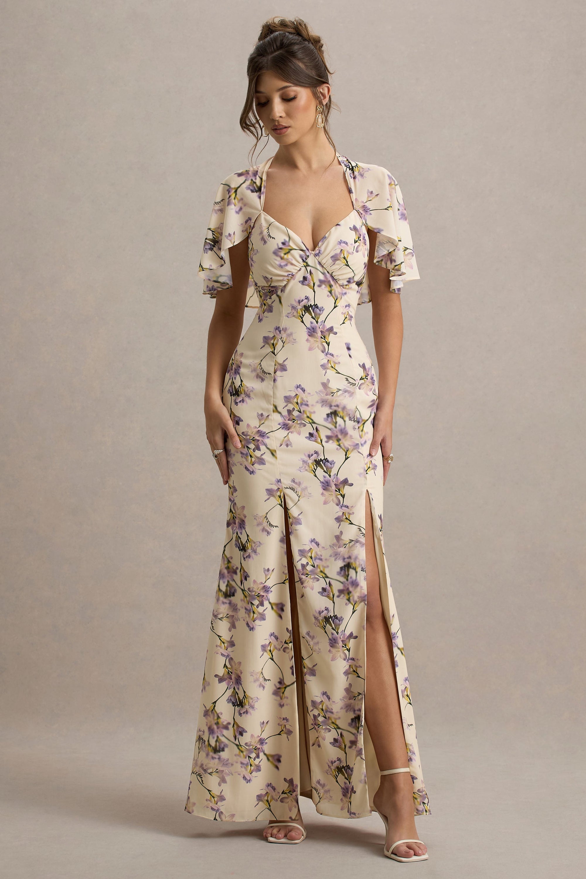 Stila | Lemon Floral Print Plunge-Neck Maxi Dress With High Front Split