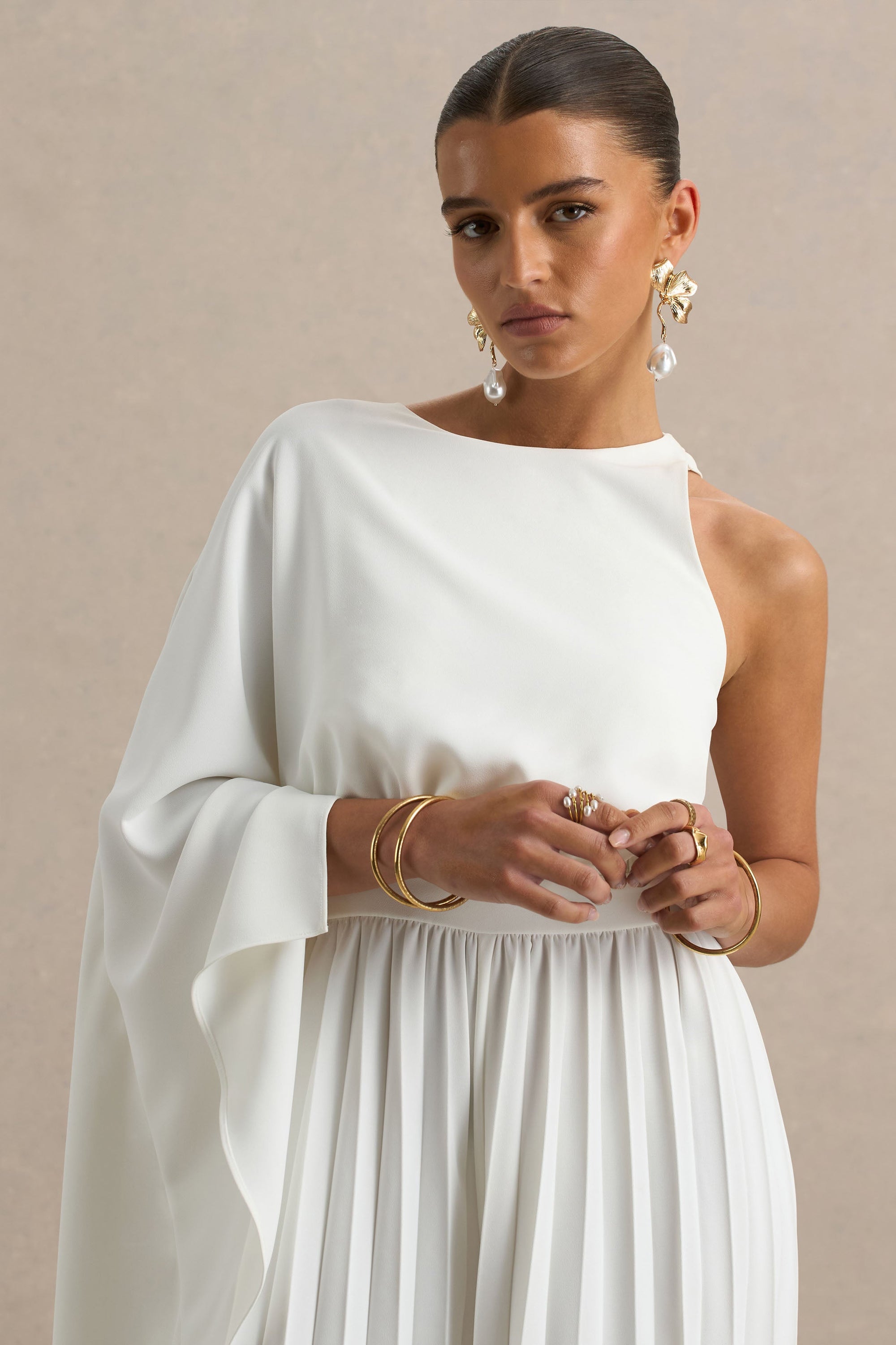 Paradise | White Cape-Sleeve Jumpsuit