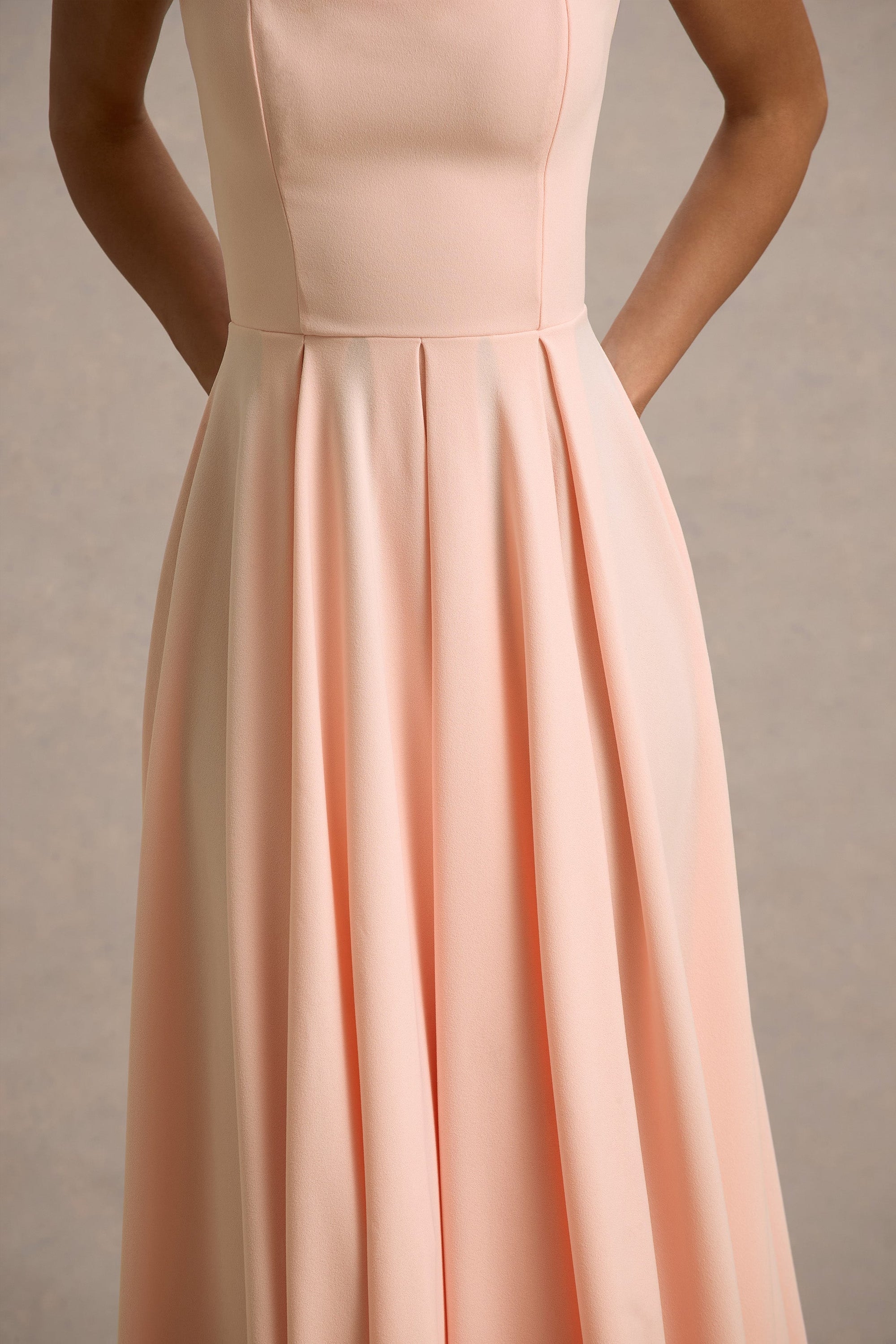 Parina | Pink Strappy Volume-Hem Midi Dress