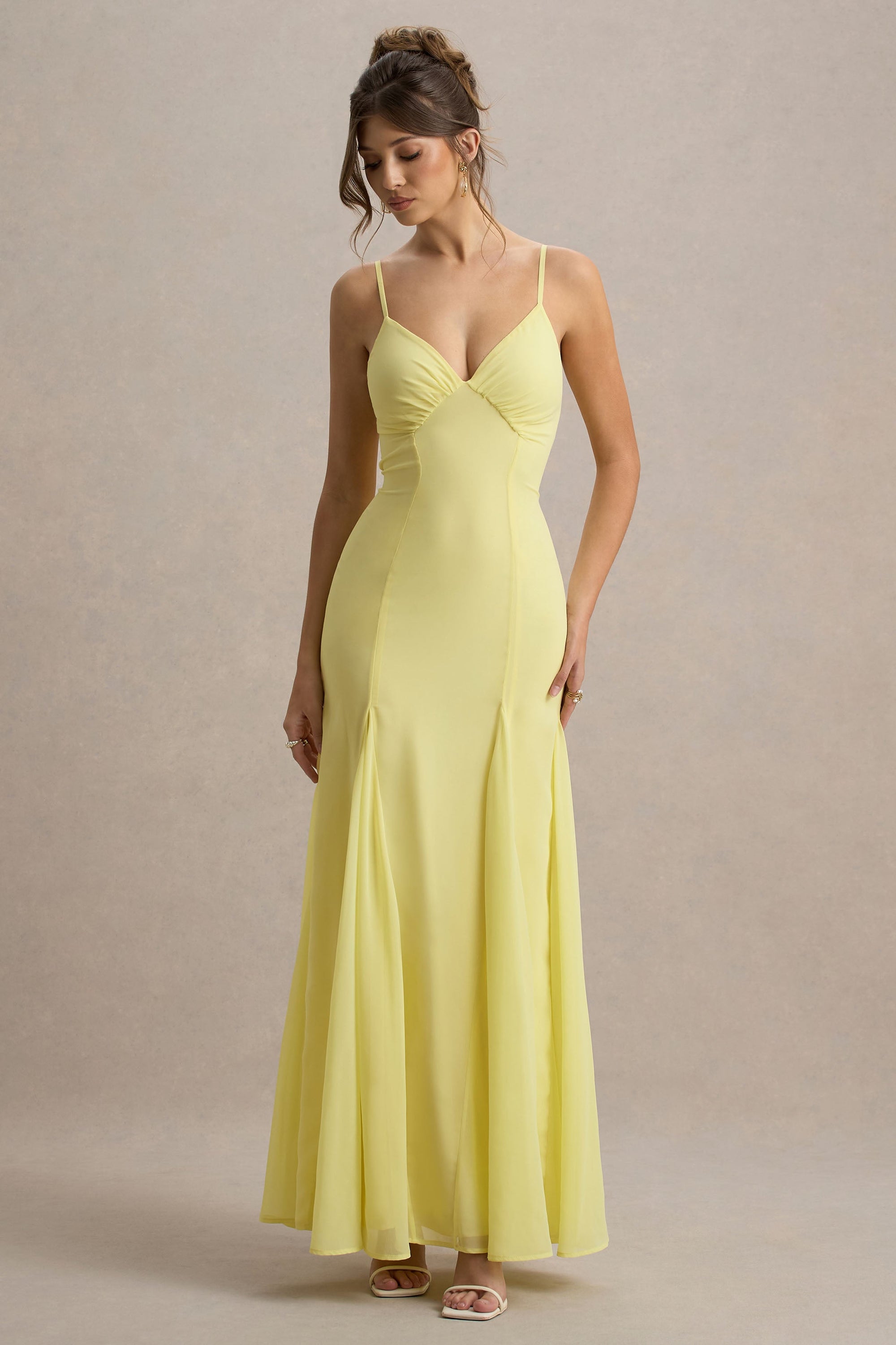 Massie | Lemon Chiffon Strappy Maxi Dress With Volume Hem